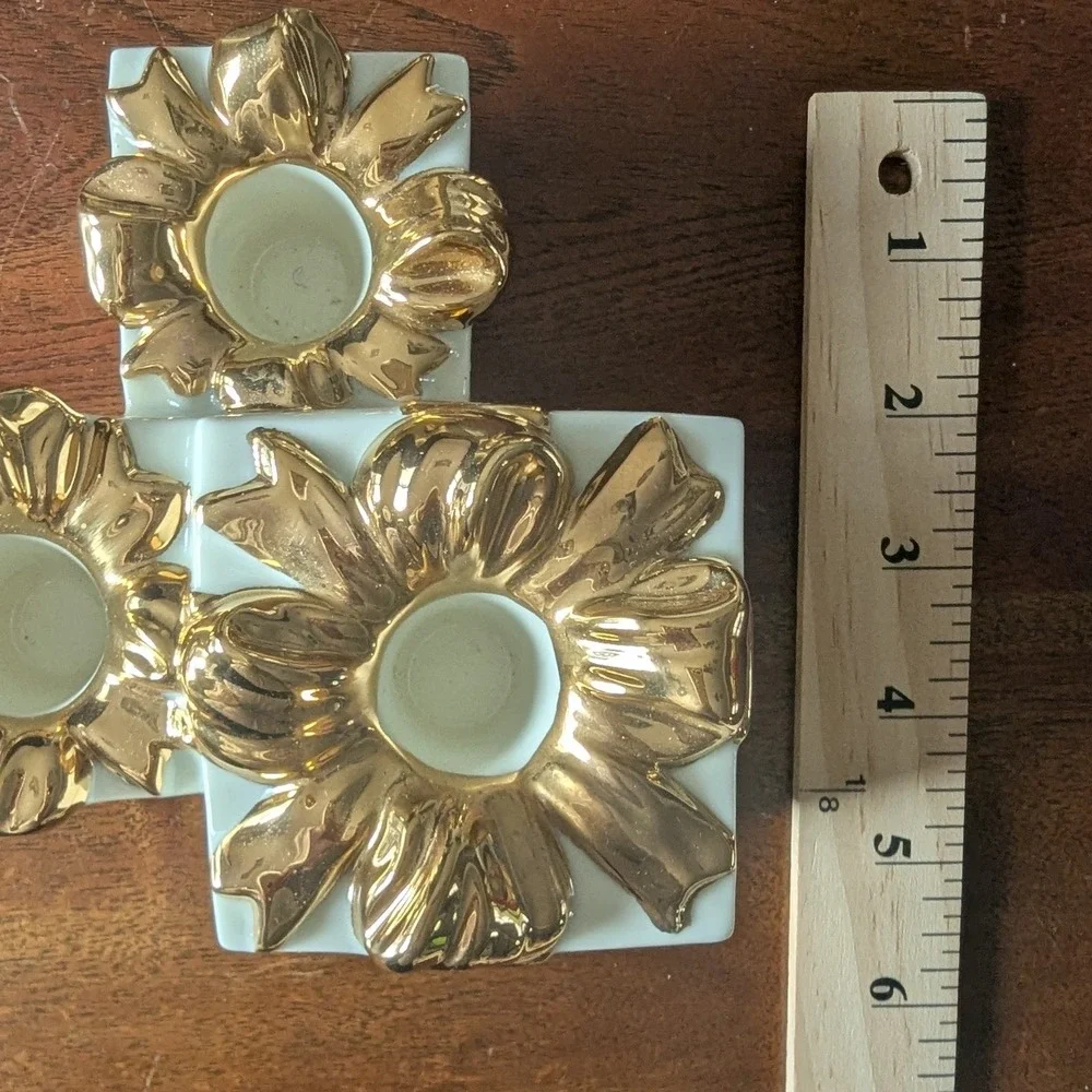 VTG Mikasa Holiday Elegance‎ Fine China Gold Ribbon Gift Box Candle Holder FK001